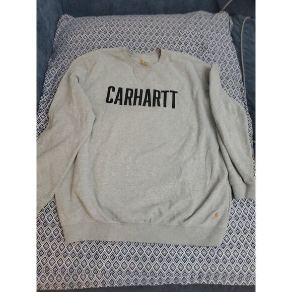 Carhartt Sweater Mens XXL Gray Spellout Big Logo Original Fit Thick Pullover - Picture 2 of 16